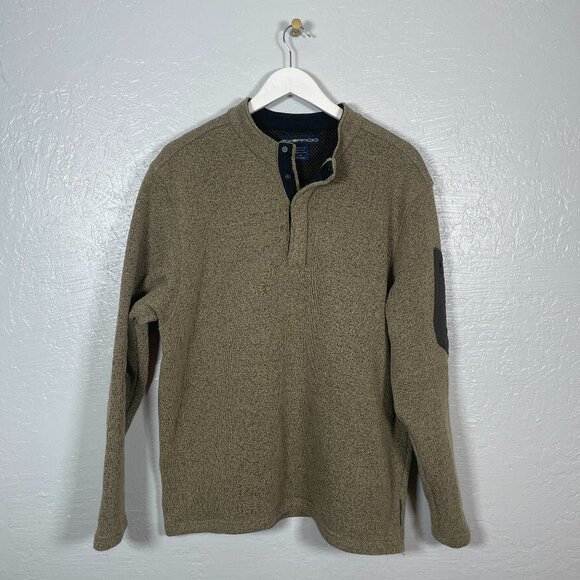 Exofficio Men L Tan Black Fleece 1/4 Snap Pullover Jacket Zip Pocket Gorpcore - Picture 1 of 7